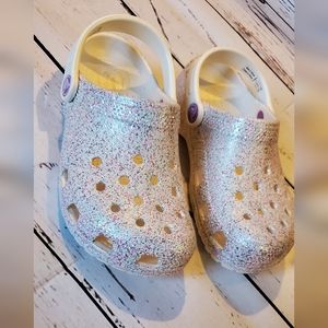 White glitter Cros girls size 13